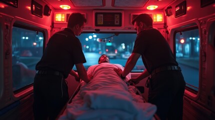 Paramedics' Hands During Emergency Response in Ambulance