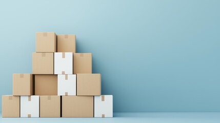 Obraz premium Staging cardboard boxes for business organization indoor workspace product display minimalist environment eye-level view