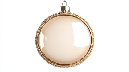 Elegant gold christmas ornament reflecting light on white background