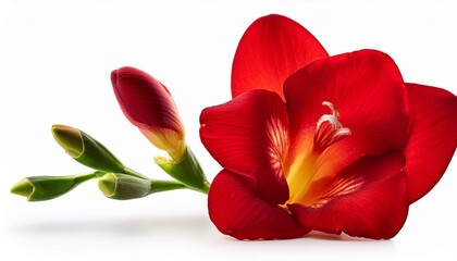 red freesia flower isolated on white background