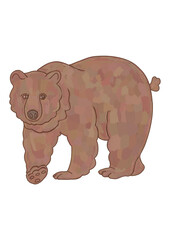Hand drawn retro illustration of a bear isolated on a transparent background. Monochrome flat wild and zoo animals in trendy brown color