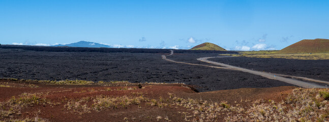Volcanic Terrain and Highway near Mauna Kea