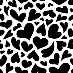 Fototapeta premium Valentines Day black and white pattern. Creative hearts vector seamless background. Illustrated heart shapes symbol of love and February 14 celebration. Romantic pattern design