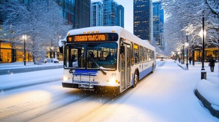 Obraz premium Snow-Covered Bus on Frosty Street
