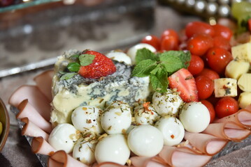 party buffet tasty finger food, savory and sweet dinner