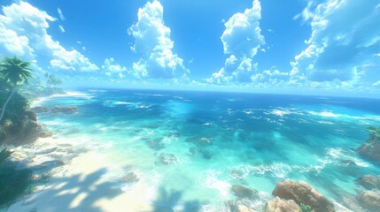 Serene Tropical Beach with Crystal Clear Water and Lush Greenery