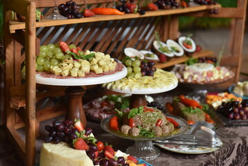 party buffet tasty finger food, savory and sweet dinner