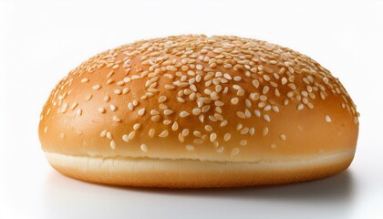 sesame seed hamburger bun on white background