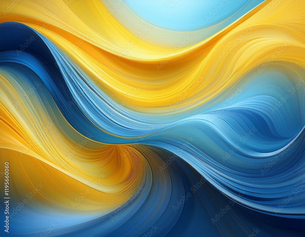 Poster smooth flowing waves of blue and yellow create a mesmerizing abstract background perfect for modern 