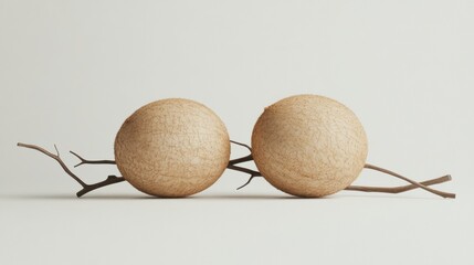 Natural Textured Eggs on Twigs with Minimalist Background
