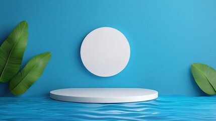 Creative display setup for modern art exhibitions studio space visual content blue environment front view minimalist design