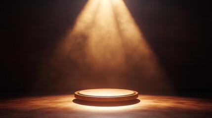 Dramatic Spotlight on Empty Stage with Smoke and Warm Lighting