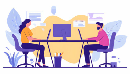 Web developers using a computer together in an office