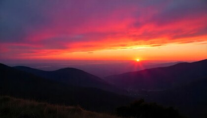Fototapeta premium sunset-from-karakate-over-the-mountains-of-gipuzko