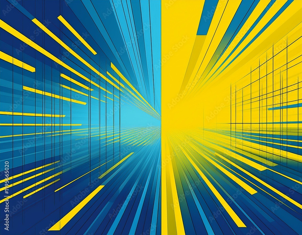 Aufkleber tech abstract geometric background compare from blue and yellow squares and stripes generative ai