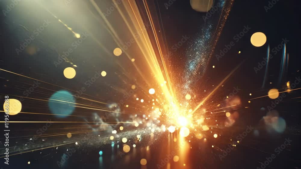 Poster effect of vibrant light rays and particles create stunning explosion of glow and color, prores 422hq
