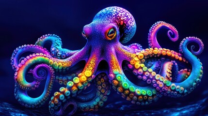 Obraz premium Colorful octopus in deep ocean with vibrant tentacles and textures