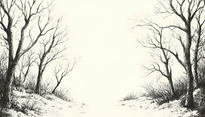Winter nature background, Illustration, cartoon, hand-drawing
