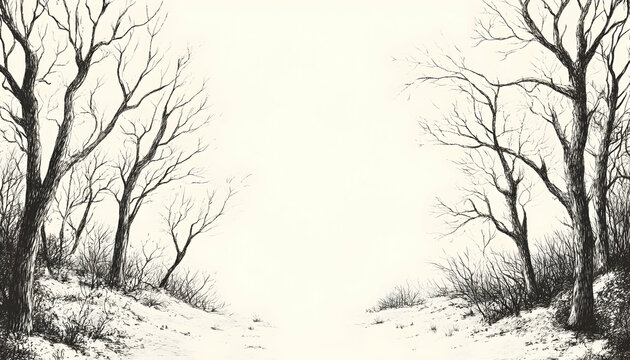 Winter nature background, Illustration, cartoon, hand-drawing
