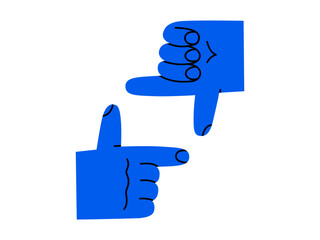Hand drawn cute cartoon illustration of human hand frame sign. Make a picture arm gesture. Flat vector photography symbol doodle. Creative vision. Imagination or inspiration sticker. Isolated.