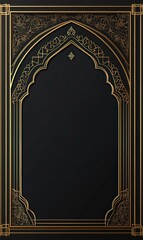 Ornate Islamic archway frame, dark background, design element, greeting card template