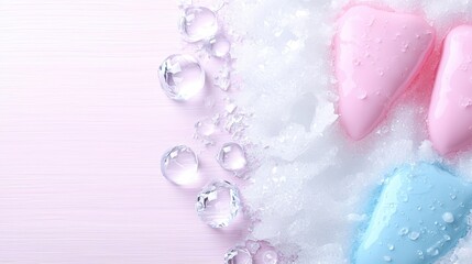 Pink and blue soap bubbles on a pink background