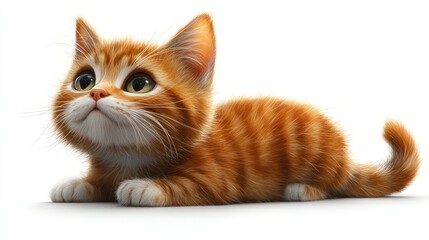 Adorable orange tabby kitten playfully exploring a bright, minimalistic indoor space