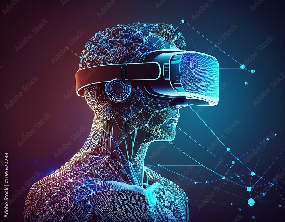 Aufkleber vr view from vr glasses virtual reality simulation futuristic digital technology low polygonal wiref