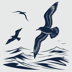 seabirds diving into the ocean silhouette vector design art and illustration