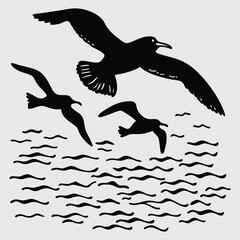 seabirds diving into the ocean silhouette vector design art and illustration