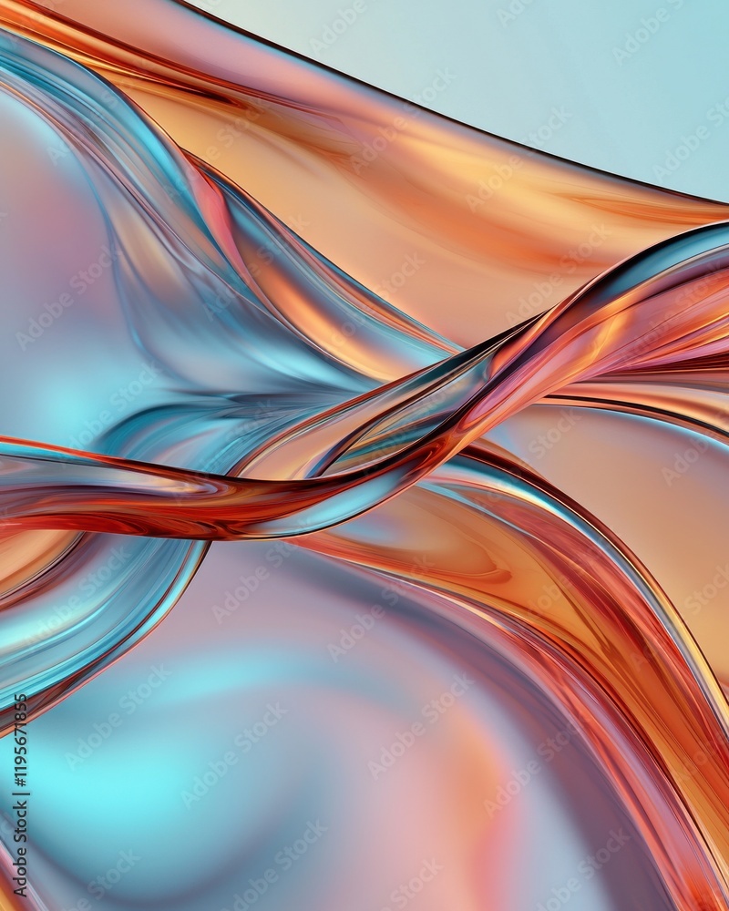 Poster fluid iridescent lines in abstract art contemporary studio digital colorful environment close-up vie