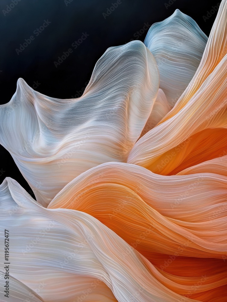 Poster fluid motion of pearlescent waves abstract art soft textures digital creation close-up view aestheti