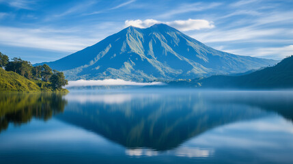 Volcanic Mountain Reflection in Calm Lake at Morning Light Serene Nature Photography






