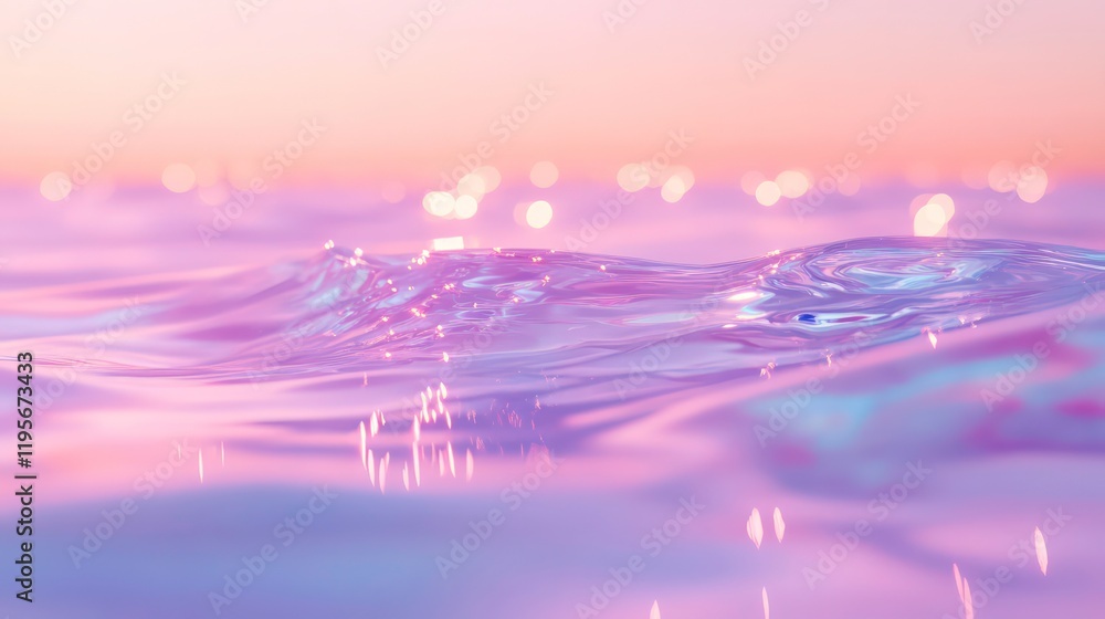 Poster a gentle, iridescent surface with a backdrop of softly glowing bokeh lights, fading into a dreamy, t