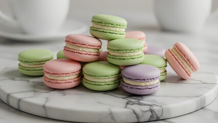 Pastel Macarons Collection on Marble Surface