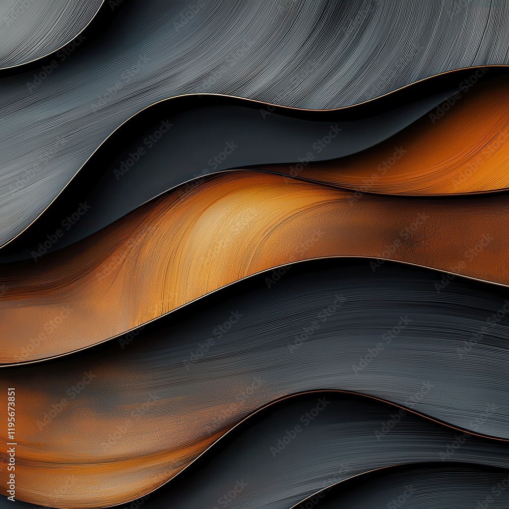 Poster flowing waves of copper and bronze textures abstract art studio setting close-up view surreal design