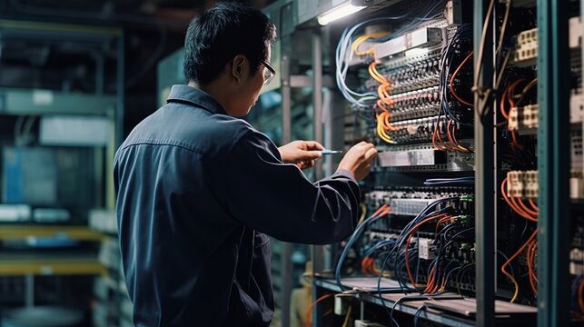 Technician Working on Server Rack