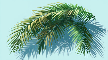 Palm leaves on blue background with shadow of palm tree leaf. Leafshadow. Illustration