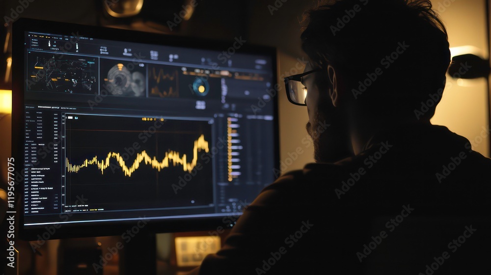 Aufkleber a person analyzes financial data on a computer screen, showcasing a upward trend in graphs, illumina