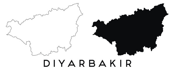 Diyarbakir map outline and black silhouette vector
