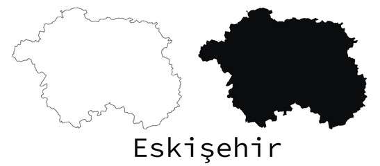 Eskiehir map outline and black silhouette vector