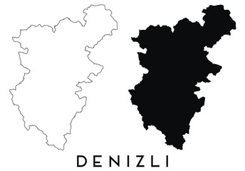 Denizli Turkey map outline and black silhouette vector