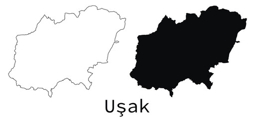 Usak Turkey map outline and black silhouette vector