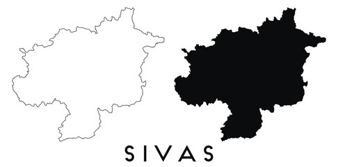Sivas Turkey map outline and black silhouette vector