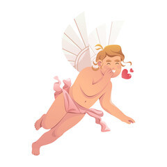 Cupid angel love whisper. Vector loving angel or eros. Valentines day greeting card sign or romantic holiday poster element. Passion tattoo or lover symbol. Amor for affection gift. Wedding cherub.