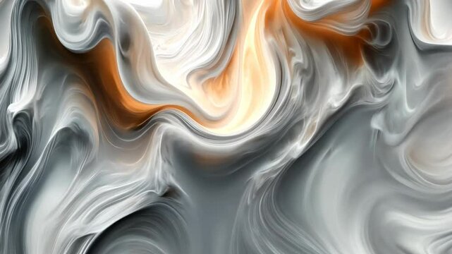 Swirling patterns of gray and orange create an abstract design with fluid motion and depth in a digital artwork