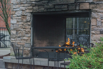 Kent, United States (Washington) - 1/9/2025: outdoor fire pit at Kent Station