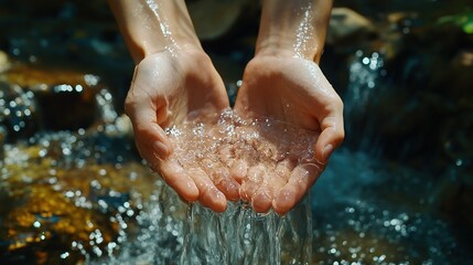 The feeling of water flowing over hands in a stream, a refreshing connection to nature and a reminder of lifeÃ¢â‚¬â„¢s continuity.