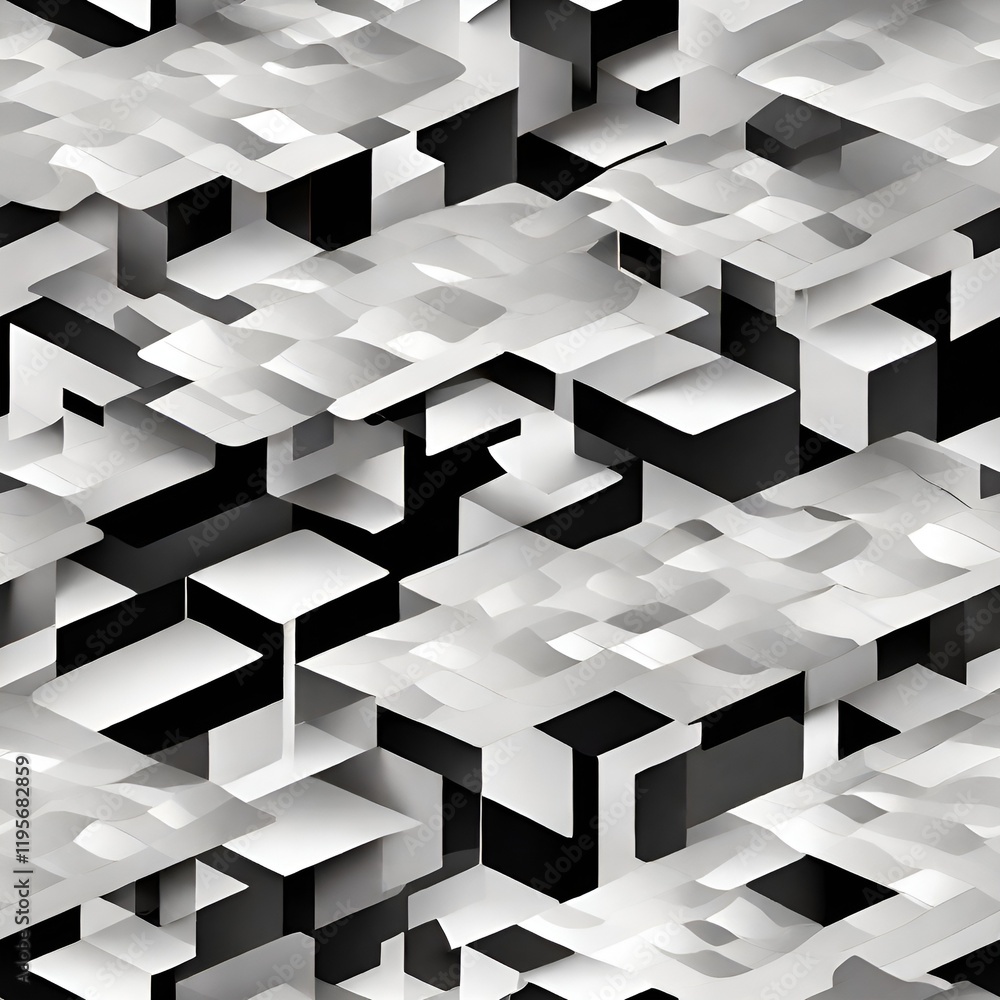 Poster seamless abstract 3d cube pattern in gray tones
