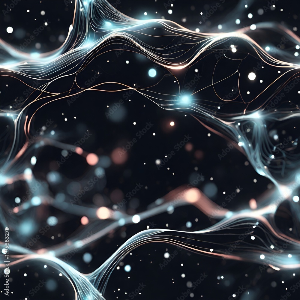 Poster seamless abstract cosmic pattern with glowing particles and waves